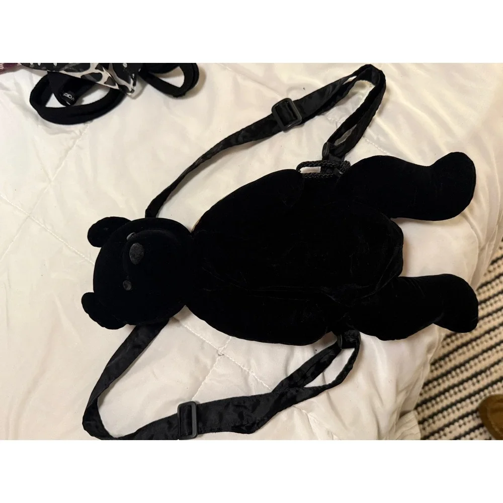 Teddy Bear Backpack festival black velvet teen kidcore‎ backpack girlypop med